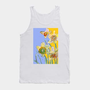 Abstract Yellow Daffodil Watercolor Pattern on Lavender Tank Top